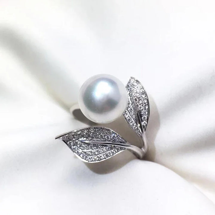 CAOSHI Elegant Lady Leaf Shape Finger Ring with Bright Zirconia Graceful Exquisite Simulated Pearl Accessories for Engagement