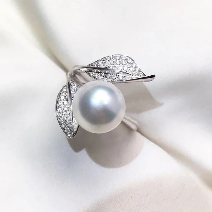 CAOSHI Elegant Lady Leaf Shape Finger Ring with Bright Zirconia Graceful Exquisite Simulated Pearl Accessories for Engagement