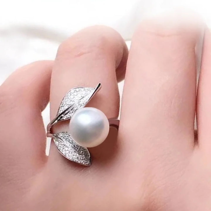 CAOSHI Elegant Lady Leaf Shape Finger Ring with Bright Zirconia Graceful Exquisite Simulated Pearl Accessories for Engagement