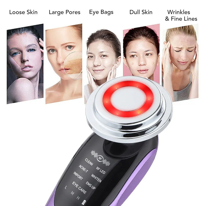 7 in 1 Face Lift Devices EMS RF Microcurrent Skin Rejuvenation Women Facial Massager Light Therapy Anti Aging Wrinkle Beauty